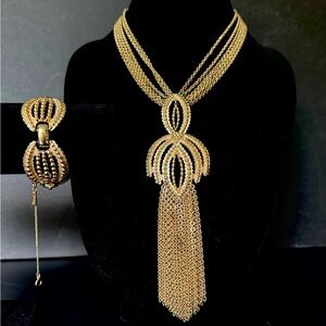 Rare Monet 70's Etruscan Roman Revival Statement Necklace Matching Bracelet